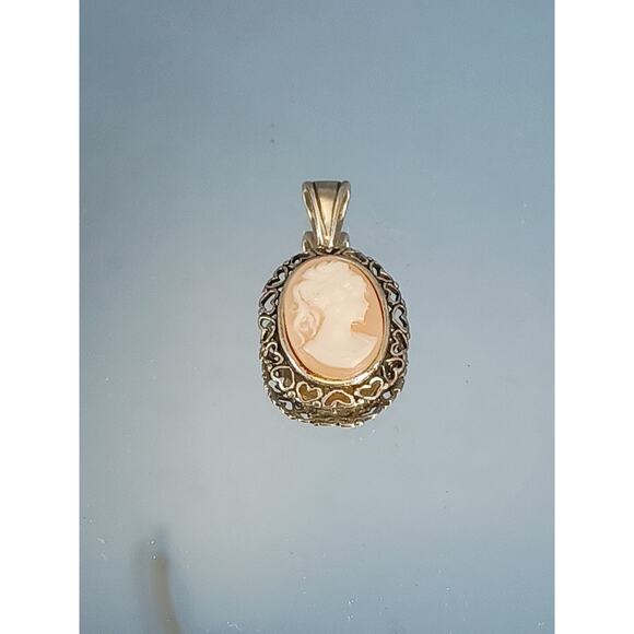 Sterling Silver Cameo Lady Vintage Charm Heart Trim Pink & White - Picture 5 of 7
